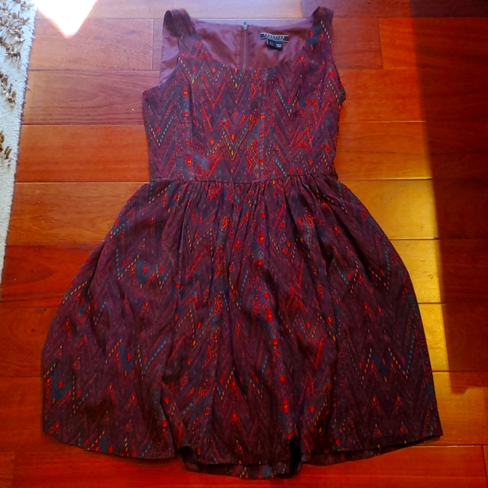 Peruvian Connection wine-color silk print dress